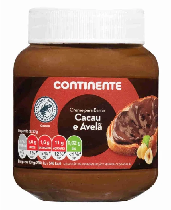 CREME BARRAR CACAU AVELA CONTINENTE 400G