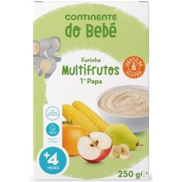 Papa Infantil Farinha Multifrutos 1ª Papa +4M sem Glúten Continente do Bebé emb. 250 gr
