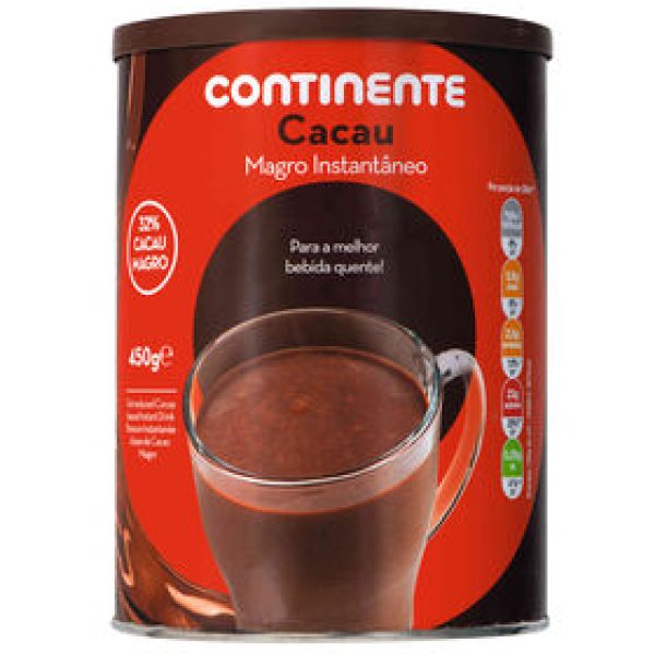 Bebida de Chocolate Solúvel 32% Cacau Magro sem Glúten Continente emb. 450 gr