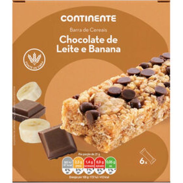 Barras de Cereais Chocolate de Leite e Banana Continente emb. 126 gr (6 un)