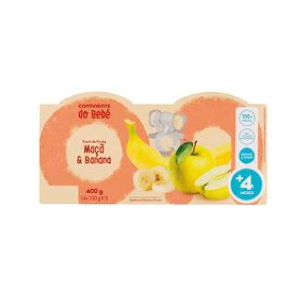 Puré de Fruta Maçã e Banana +4M Continente do Bebé emb. 4 x 100 gr