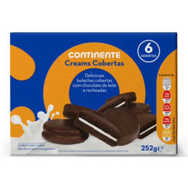 Bolachas de Cacau Cobertas com Chocolate de Leite Continente emb. 252 gr (6 un)